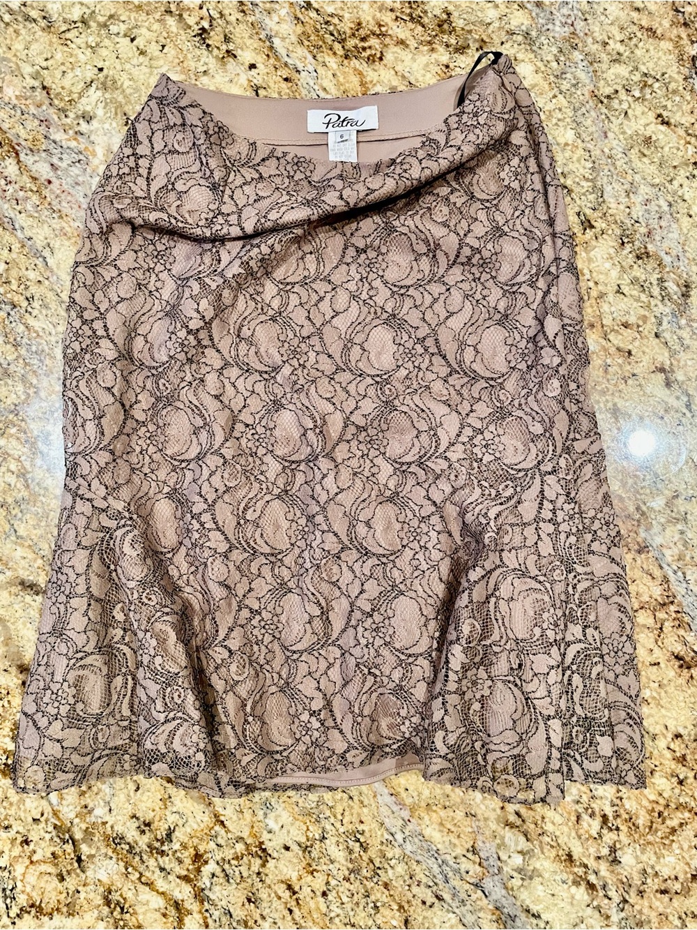 Patra Taupe/Black Lace Overlay Midi Skirt Size 6 | Coquette | Cottagecore